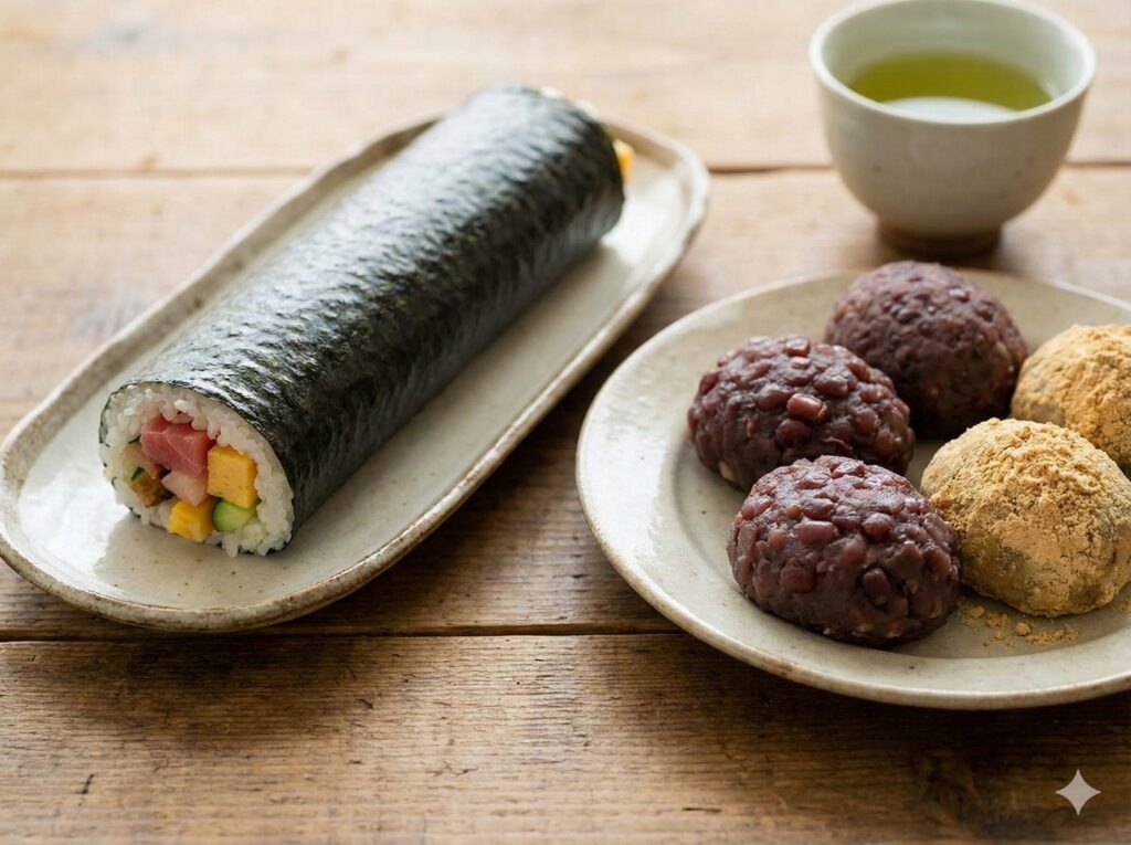 食べ物で比較する恵方巻とぼたもち