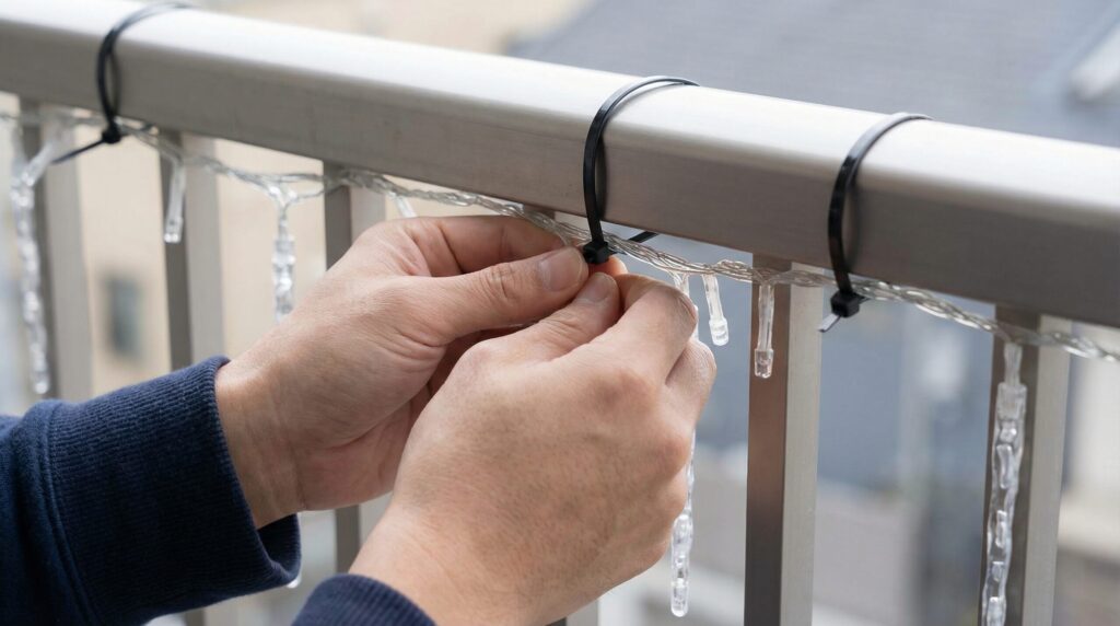 ベランダの手すりは結束バンドで固定