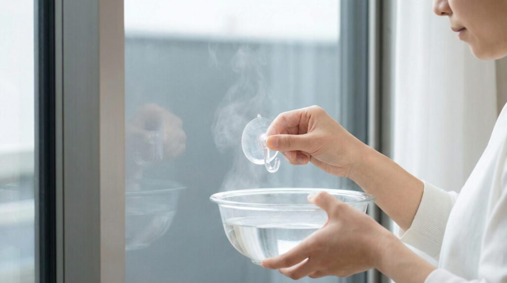 窓ガラスへの吸盤は温めてから貼る