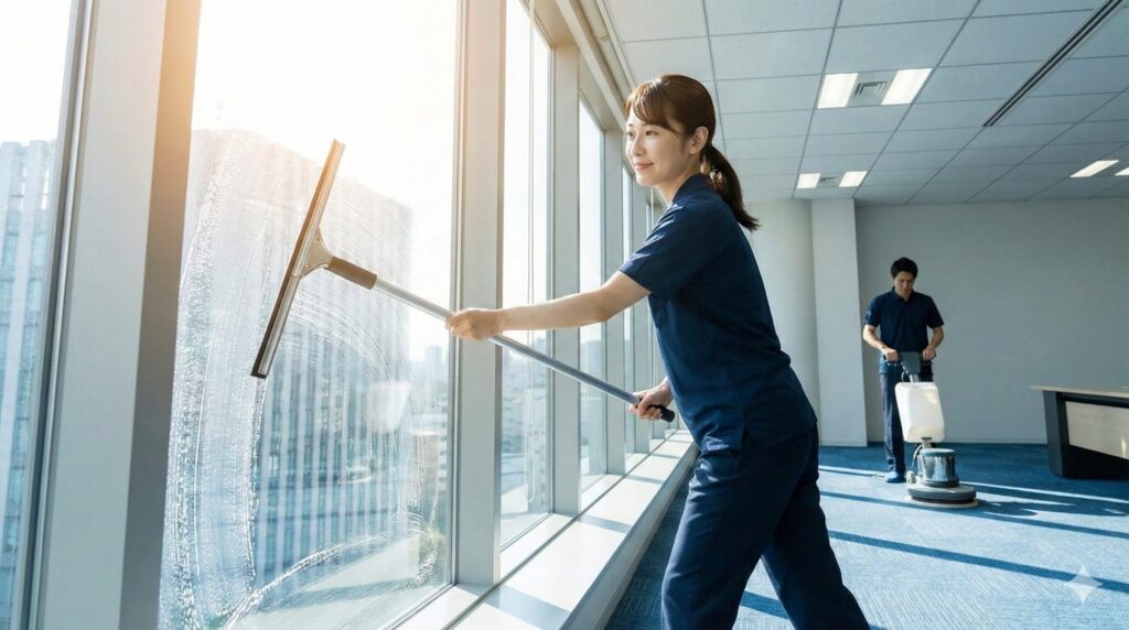 窓ガラスや床の汚れを落とすプロの技