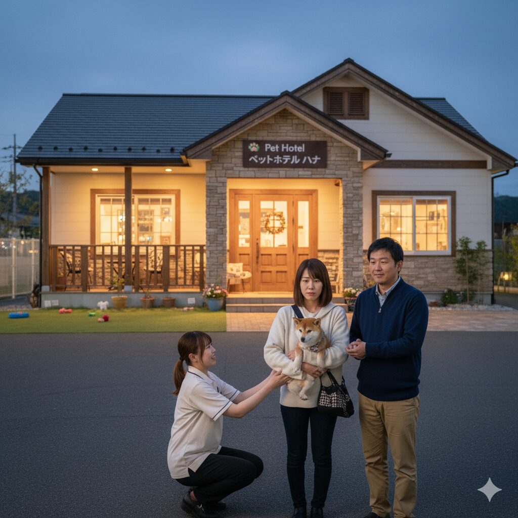 周辺のペットホテルや一時預かり施設の利用が必須