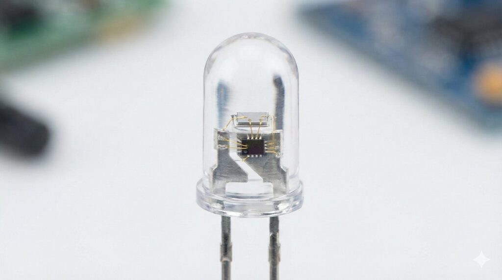 自己点滅LEDの内部回路とICチップ