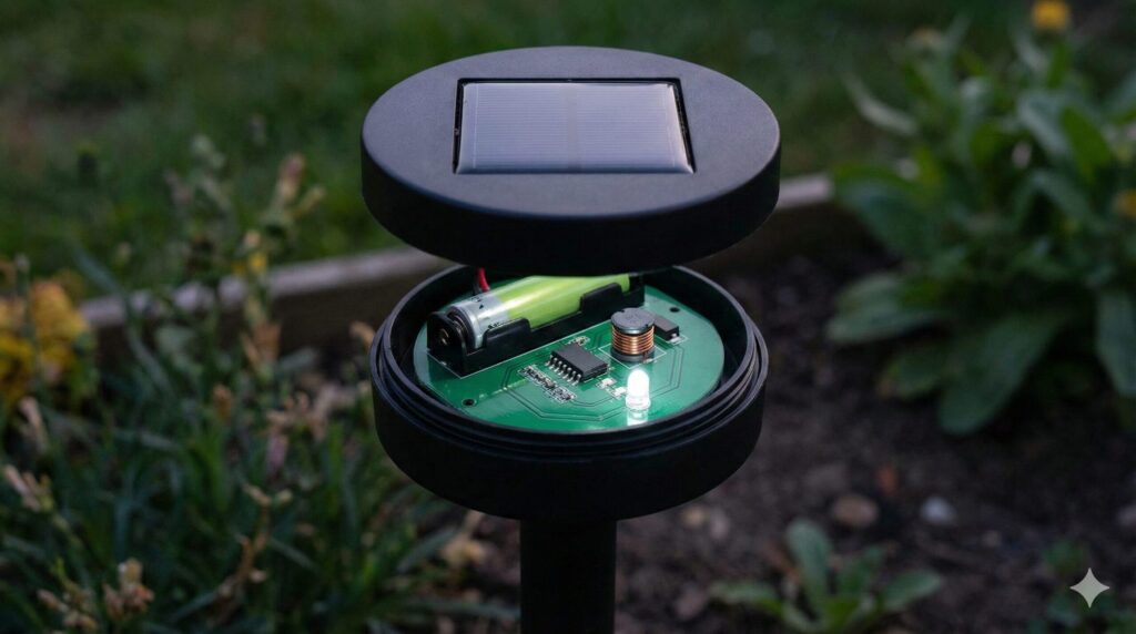 ソーラーライトの自動点滅と昇圧回路