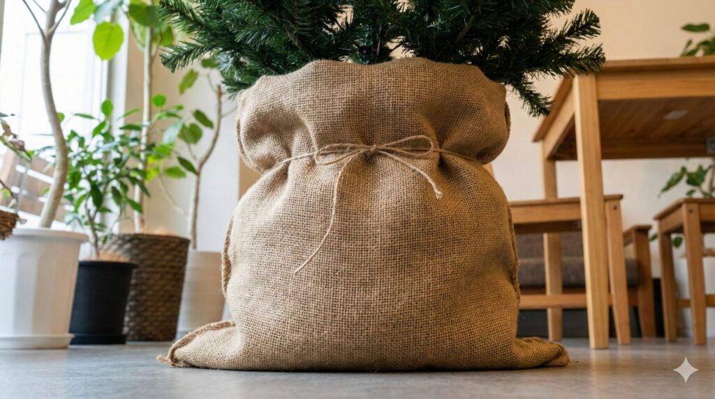 麻袋や紙袋を活用してカフェ風インテリアを実現