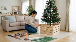 100均でクリスマスツリーの足隠しをDIY！ダイソーやセリアで簡単自作