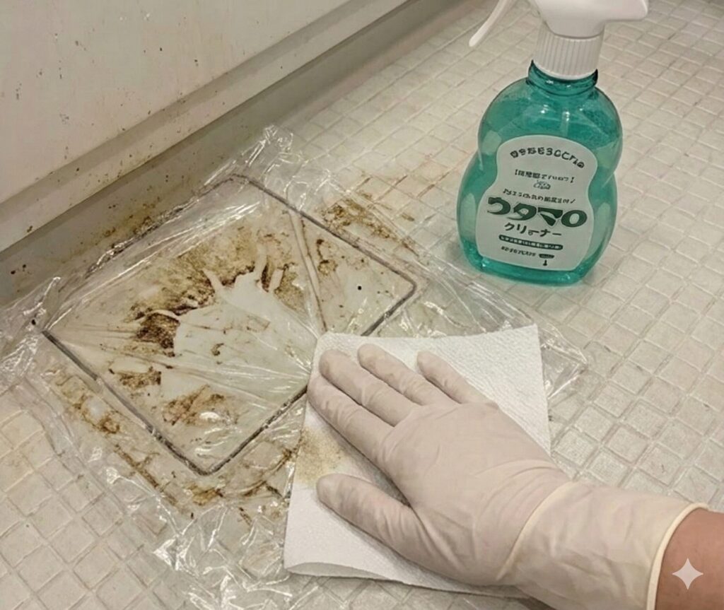 お風呂の床の黒ずみをウタマロパックで白くする方法