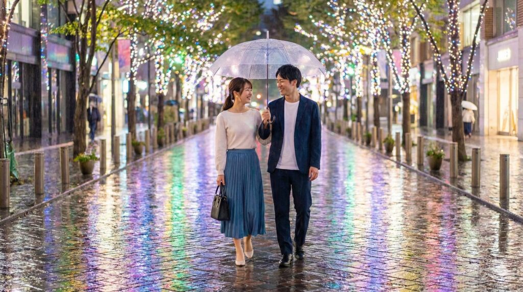 雨の日のイルミネーションデートも楽しめる