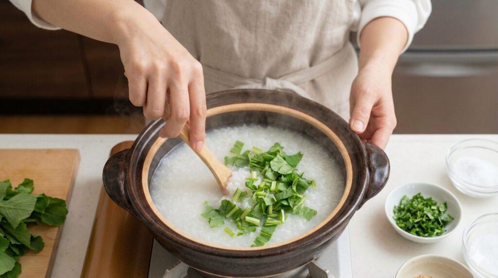 かぶの葉っぱで作る七草粥のレシピ