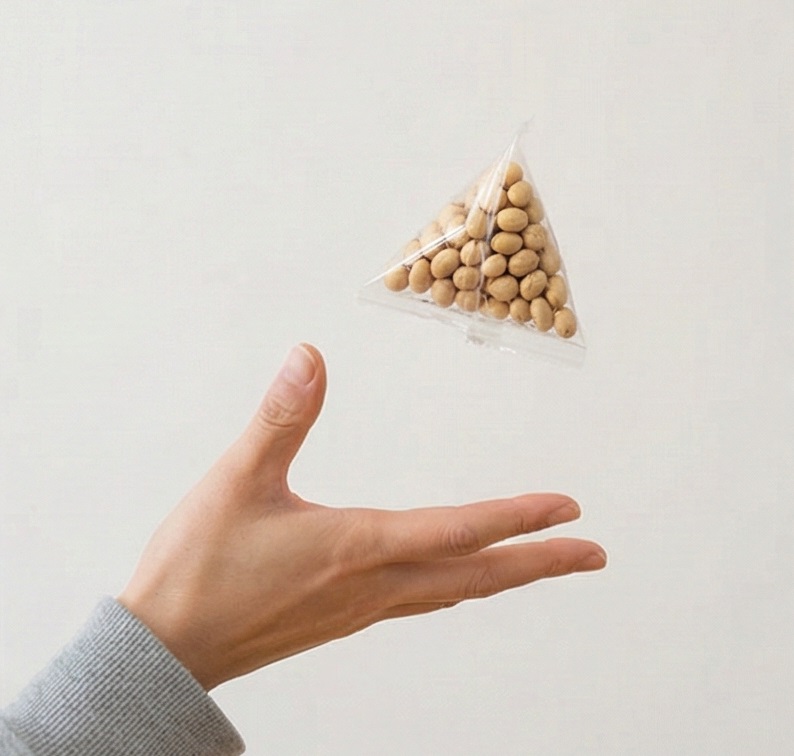 個包装の豆を活用して飛散を防ぐ