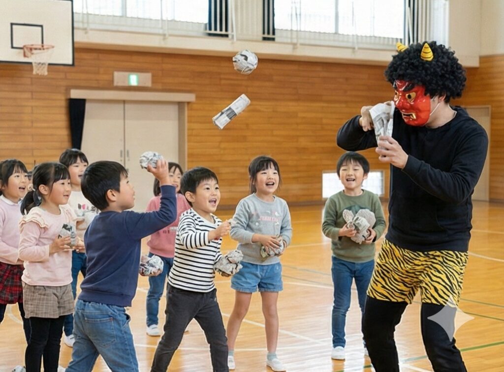 新聞紙で代用する鬼退治ゲーム