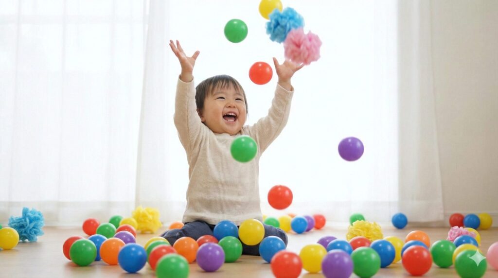 カラーボールやお花紙で見立て遊び