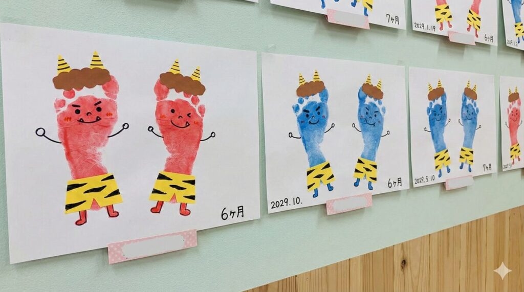 製作で作る足形アートの鬼