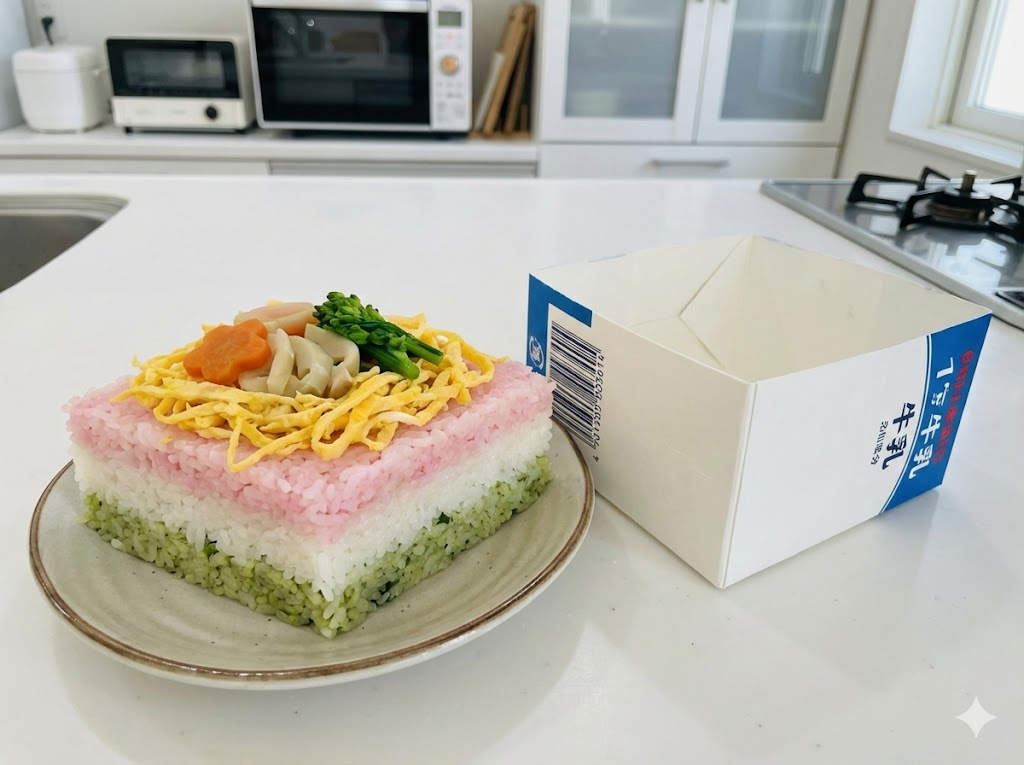 軟飯でちらし寿司風!牛乳パックで作る菱餅ご飯