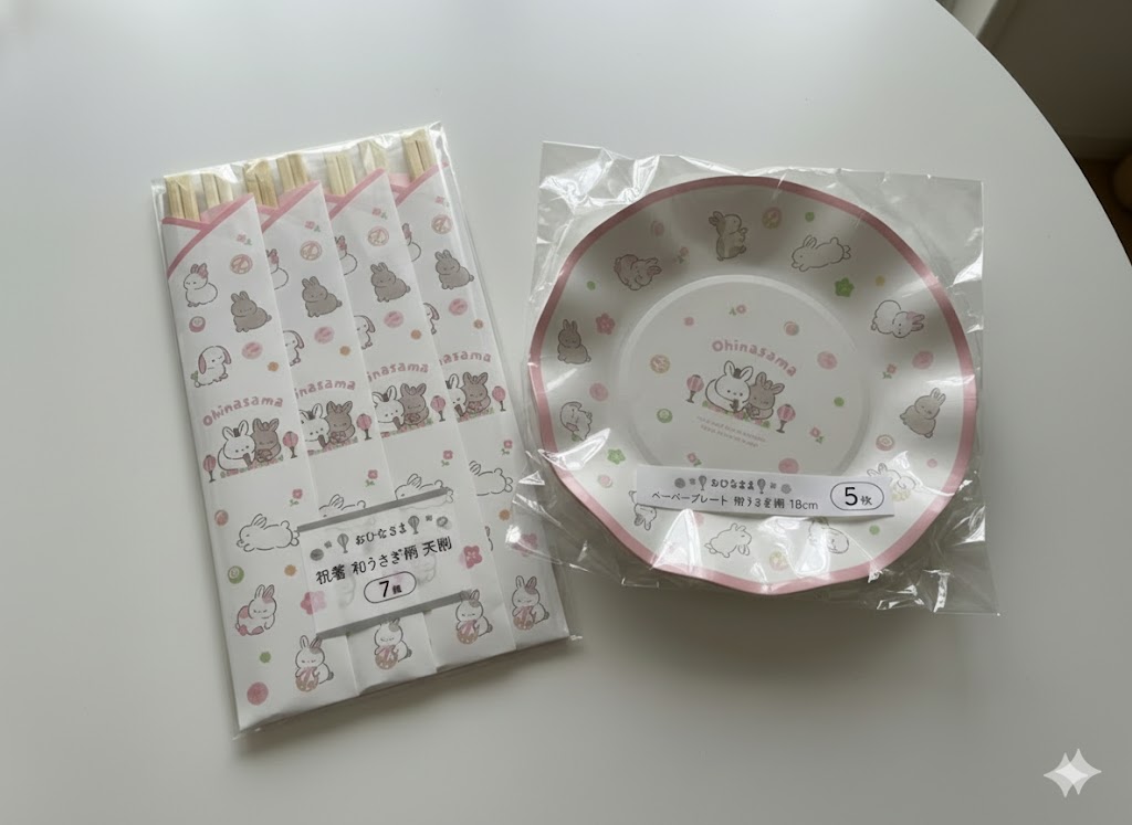 料理を彩る食器とひな祭りピック