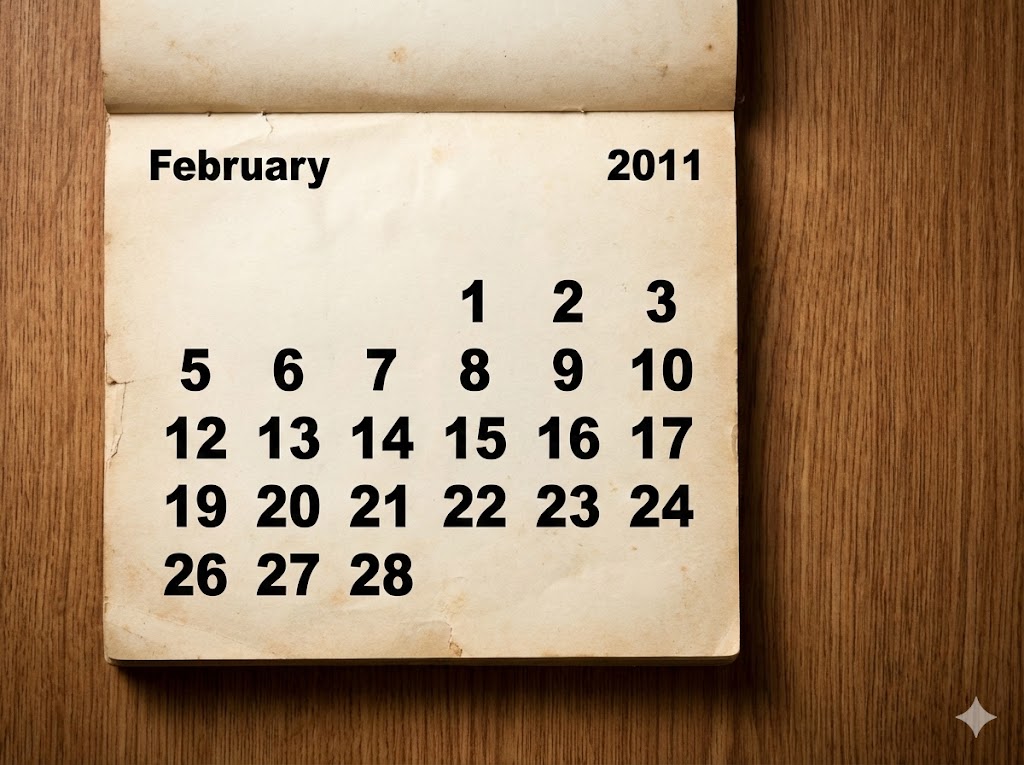 2011年のカレンダーは2月28日まで