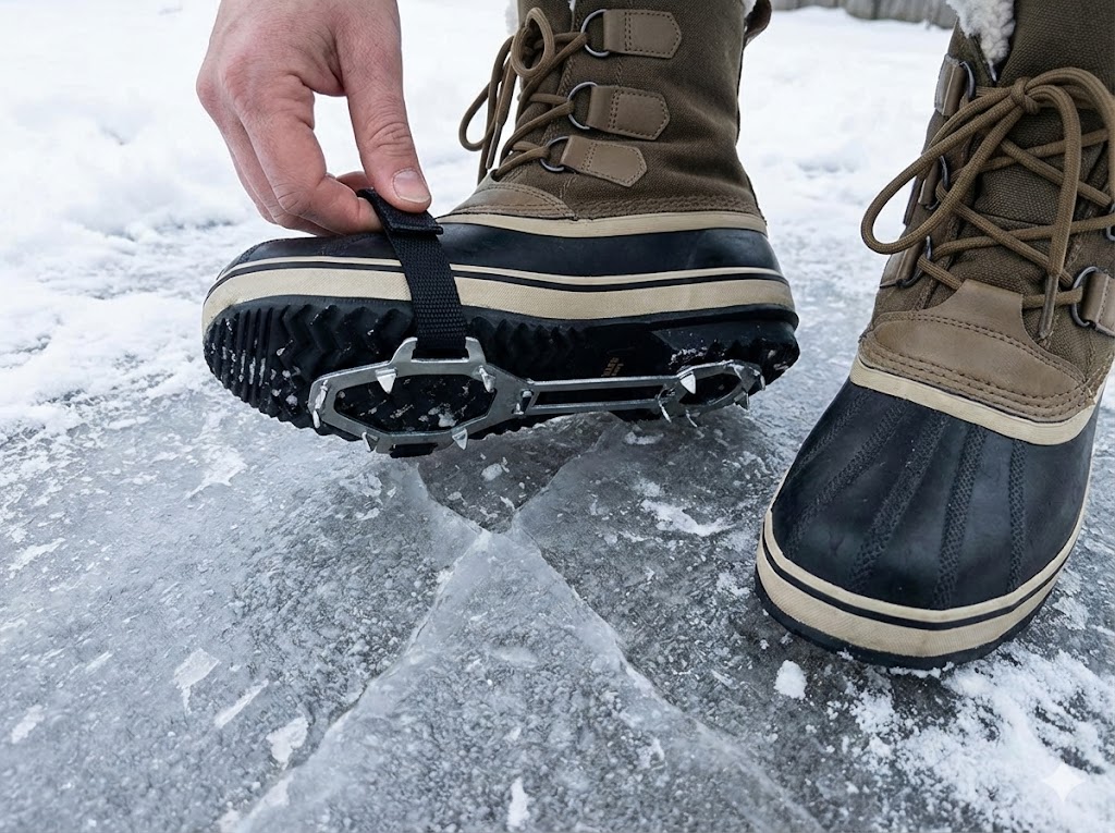 滑らない靴とスパイクの準備